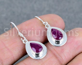 Natural Ruby Sterling Silver Dangle Earrings: July Birthstone Gift