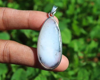 Handmade Teardrop Dendritic Opal Pendant: 925 Sterling Silver Jewelry