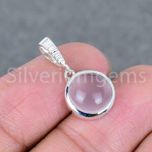 Round Rose Quartz Sterling Silver Pendant, Handmade Pink Gemstone Chain Necklace, Dainty Love Stone Jewelry, Healing Chakra Gift for Women