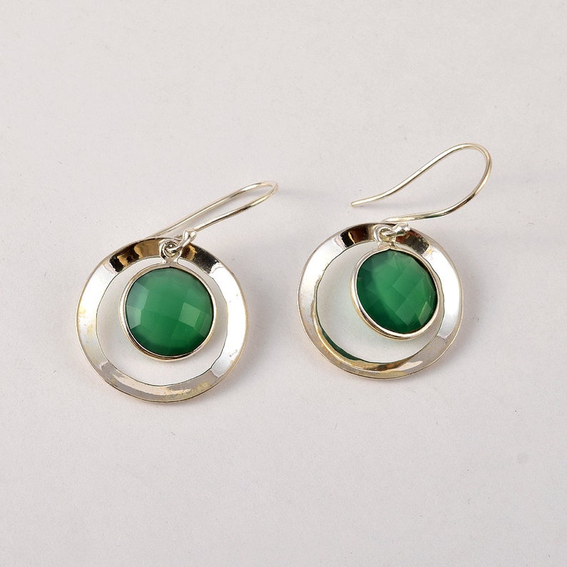 925 Sterling Silver Dangle Drop Earrings Natural Green Onyx Gemstone Earrings Round Shape Onyx Earring J710 Briolette Cut Onyx Earrings