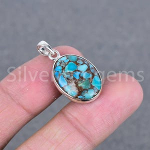 Natural Turquoise Silver Pendant 925 Sterling Silver Necklace Genuine Turquoise Jewelry Handcrafted Piece Designer Jewelry Gift for Her P188
