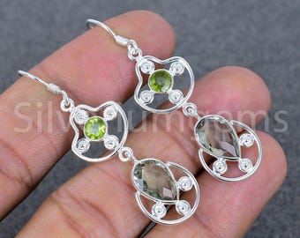 Beschermende edelsteenoorbellen van puur 925-zilver, prasioliet- en peridootdruppels