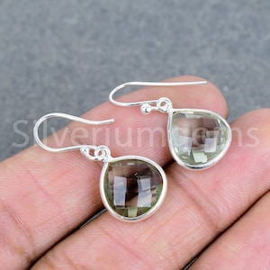 Green Amethyst Teardrop Earrings, 925 Sterling Silver Dangle Gemstone Earrings, Calming & Spiritual Jewelry Gift for Her, Designer Earrings