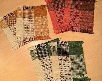 Handwoven Coasters Mug Rugs - Set of 2 in 3 Colorways