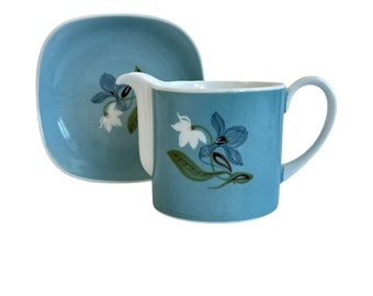 SUSIE COOPER Vintage Circa 1960s Bone China Blue Flower Design Jug and Dish