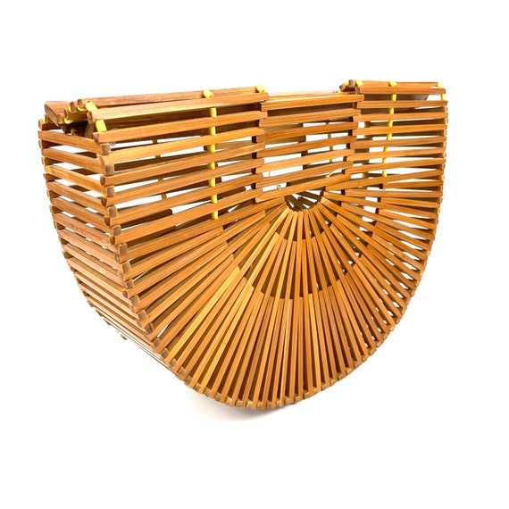 70s Slatted Bamboo Birdcage Handbag - image 1