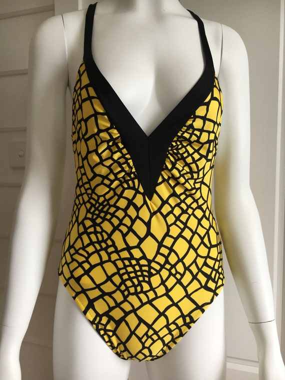 80s Original Yellow and Black Swimsuit