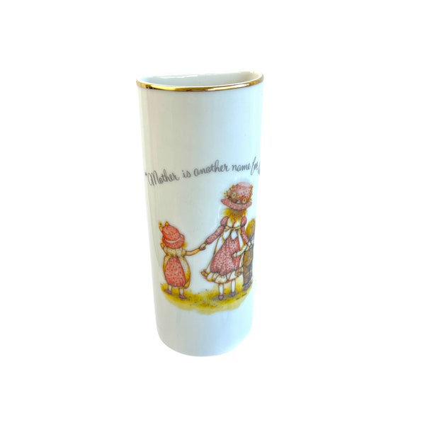 HOLLY HOBBIE 1973 "Mother is another name for love" Made Japan China Wall Vase