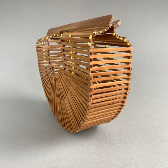 70s Slatted Bamboo Birdcage Handbag - image 4