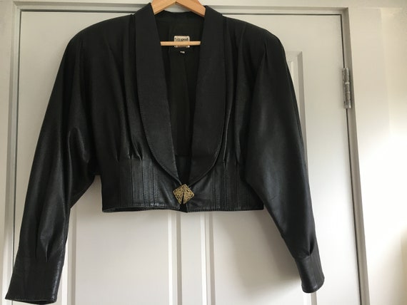 80s Cropped Black Leather Jacket