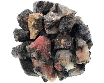 Digging Dolls: Rhodonite Rough Rocks from Madagascar - Large 1"+ Raw Natural Stones for Arts, Crafts, Tumbling, Cabbing, Polishing