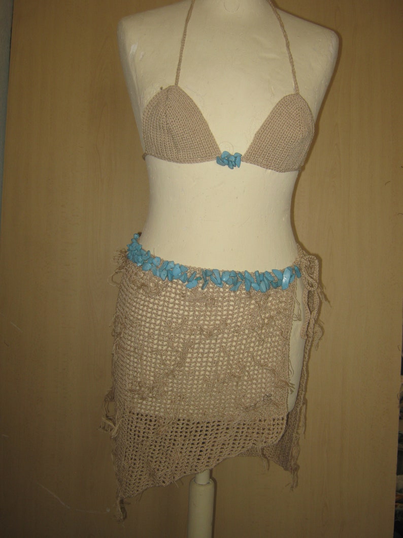 Pareo crochet tg.S.di cotone hand made con pietre turchesi