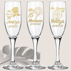 Copas Quinceanera Personalizadas ~ Personalized Sweet 16 Champagne Glasses Flutes ~ Recuerdos Mis Quince ~ Sweet 16 party Favors 20+ Designs