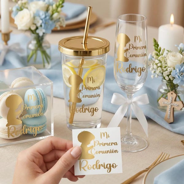 Primera Comunion Calcamonia Personalizada de Vinilo Recuerdos First Communion Personalized Sticker Vinyl Decal DIY