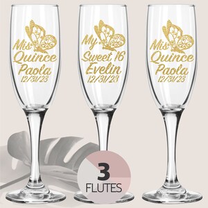 Copas Quinceanera Personalizadas Sweet 16 Personalized Flutes Recuerdos Mis Quince Sweet 16 party Favors Set of 3 Champagne Glasses 3 Copas