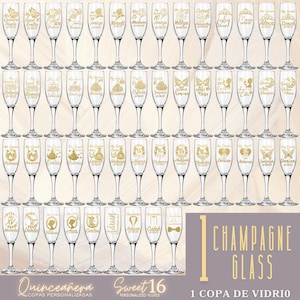 Copa de Vidrio Personalizada para Quinceañera o Sweet 16! Personalized Champagne Flute Real Glass Cup. Mis Quince Brindis, My Sweet 16 Toast
