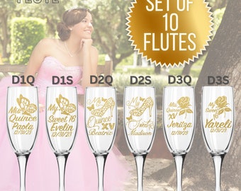 Mis Quince Años Copas Brindis Champagne Flutes Set of 12 Quinceañera  Birthday Party 