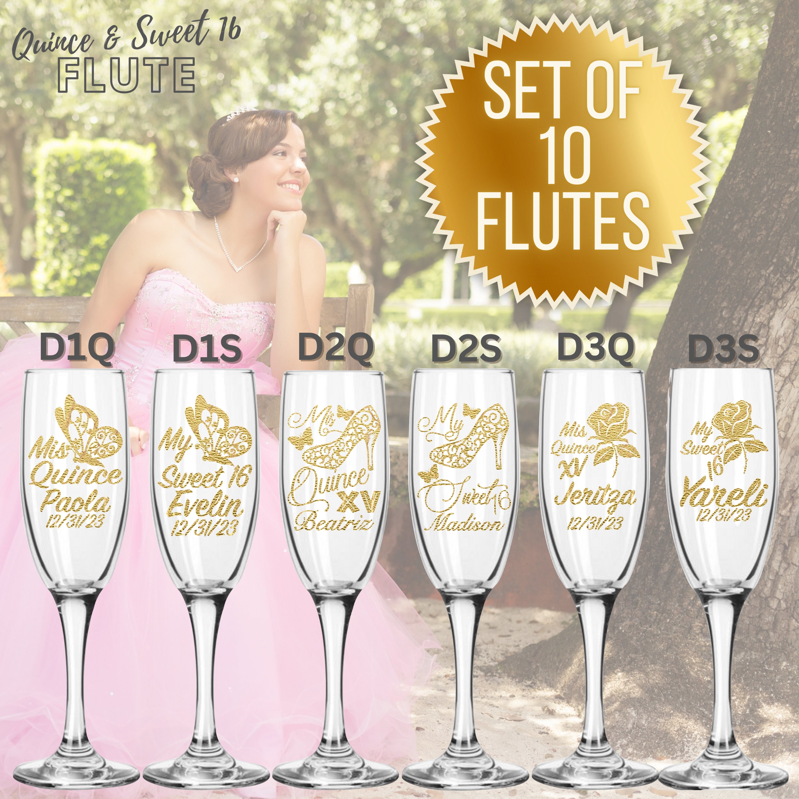 Mis Quince Años Copas Brindis Champagne Flutes Set of 12