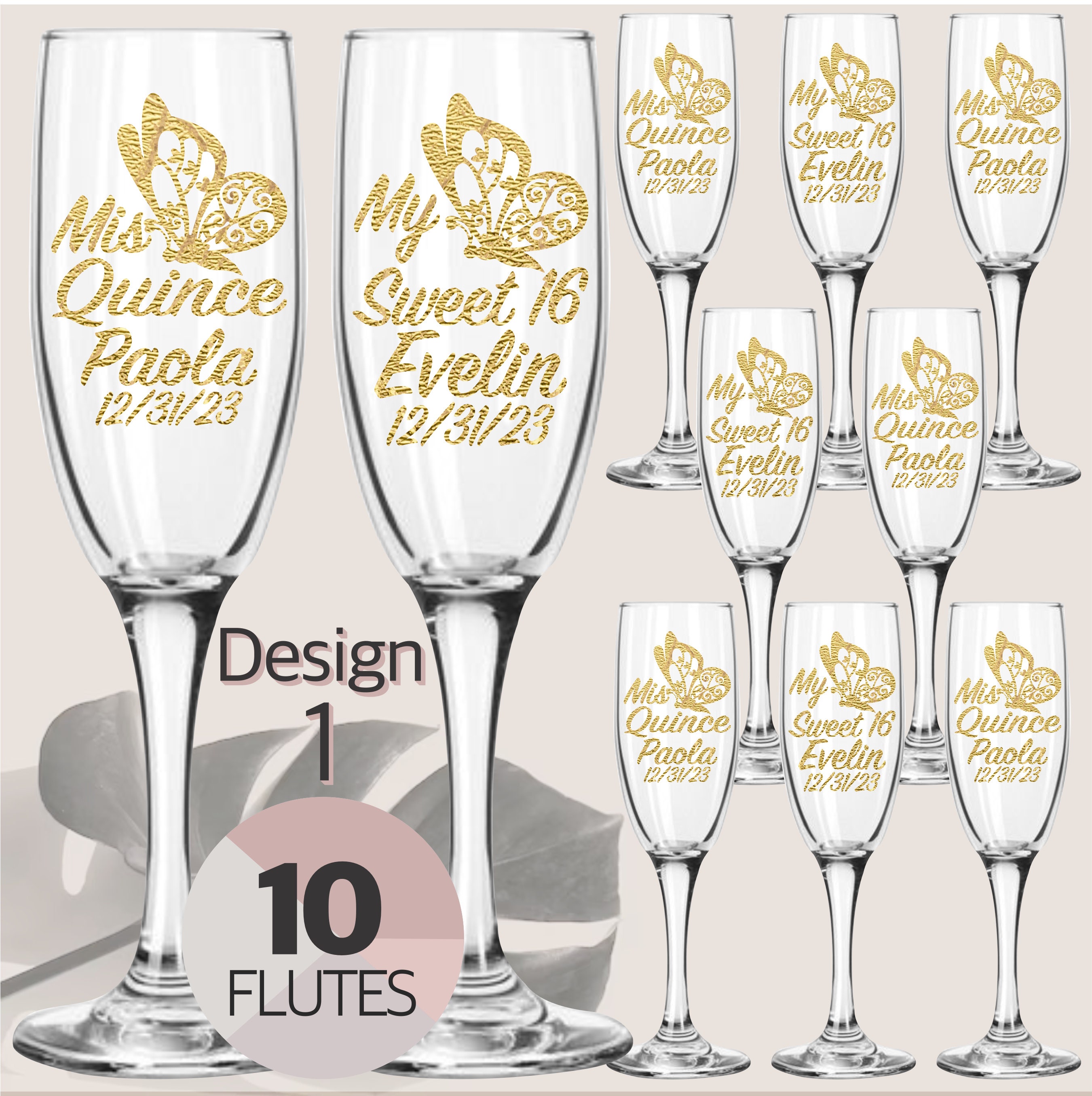 Copas Personalizadas Para Quinceañera Brindis, Sweet 16 Toast Personalized  Champagne Glass, 10 Real Glass Flutes, 10 Copas De Vidrio, Mis XV 