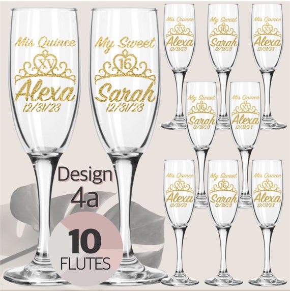 Copas Personalizadas Para Quinceañera Brindis, Sweet 16 Toast Personalized  Champagne Glass, 10 Real Glass Flutes, 10 Copas De Vidrio, Mis XV 