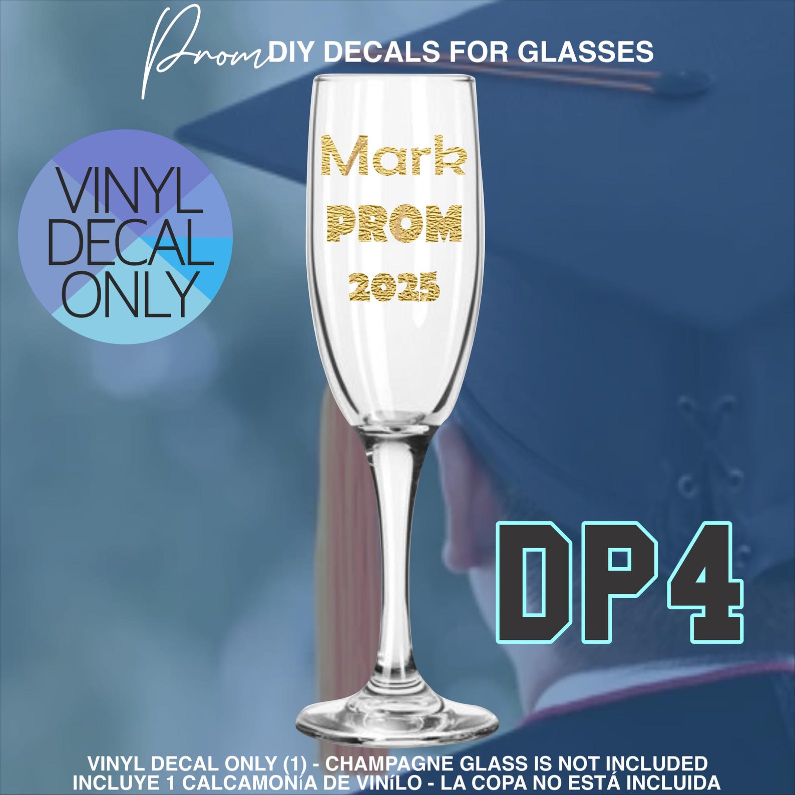 Personalized PROM Champagne Glass Decals: Metallic DIY Stickers - Etsy