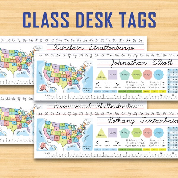 Class Desk Tags, Name Tags, Student Tags, Printable - Instant Download