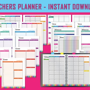 Colorful Teacher Planner, Printable Lesson Planner, Teacher Planners, School Lesson Plan Book, Full Page, Instant Download