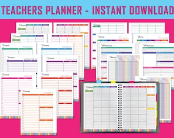 Colorful Teacher Planner, Printable Lesson Planner, Teacher Planners, School Lesson Plan Book, Full Page, Instant Download