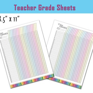 Colorful Teacher Grade Sheet, Printable Grade Log, Teacher Gradebook, Full Page, 3 options Instant Download image 2