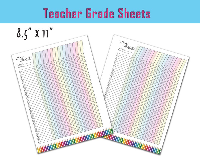 Colorful Teacher Grade Sheet, Printable Grade Log, Teacher Gradebook, Full Page, 3 options Instant Download image 2