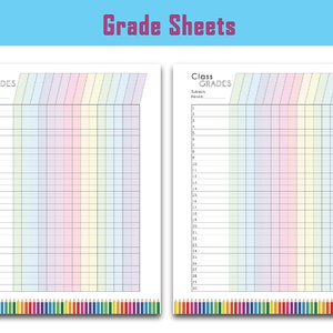 Colorful Teacher Grade Sheet, Printable Grade Log, Teacher Gradebook, Full Page, 3 options Instant Download image 3