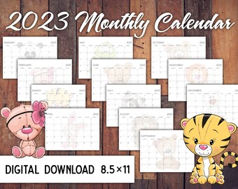 2023 Calendar | Cute Animals | Digital Download | 8.5x11in