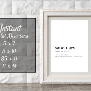 Sanctuary Definition, Inspirational Wall Decor, Picture-Instant Download-Digital-Print