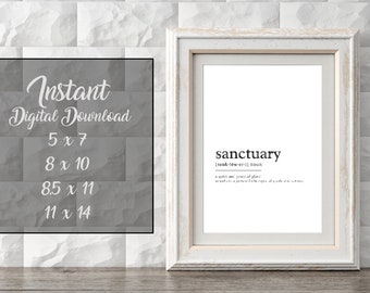 Sanctuary Definition, Inspirational Wall Decor, Picture-Instant Download-Digital-Print