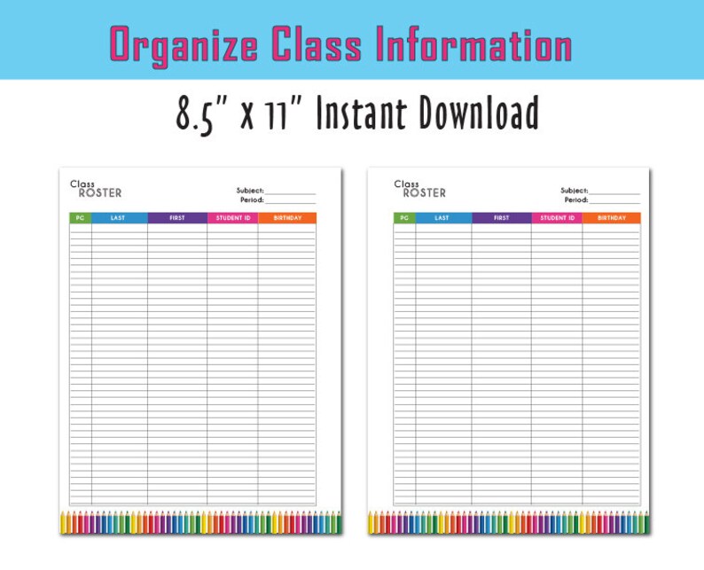 Class Roster, Student Information, Class Information - Instant Download ...
