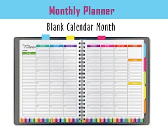 Monthly Planner, Agenda, Blank Calendar, Calendar - Instant Download