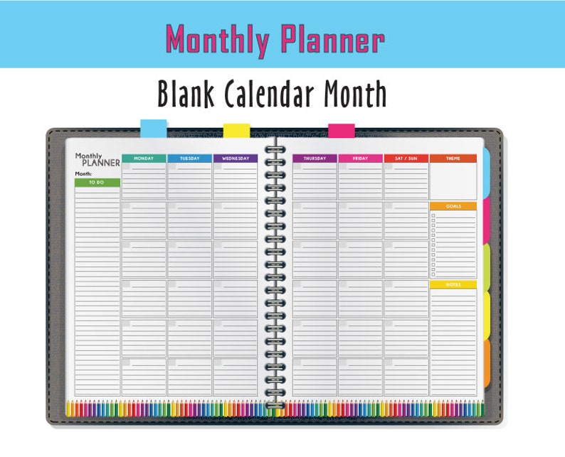 Monthly Planner, Agenda, Blank Calendar, Calendar - Instant Download - Etsy