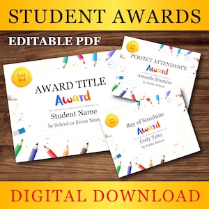 Class Awards, Student Awards, Printable Awards - Instant Download