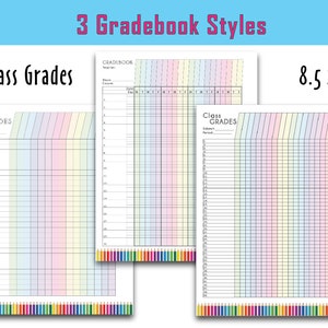 Colorful Teacher Grade Sheet, Printable Grade Log, Teacher Gradebook, Full Page, 3 options Instant Download image 1