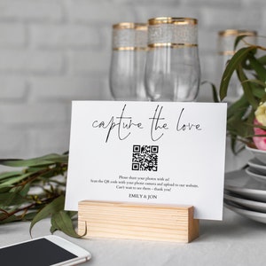 Wedding Photo Sign QR Code Sign Template Capture the Love, Printable INSTANT DOWNLOAD, Share Wedding Photos, Canva Editable we-15