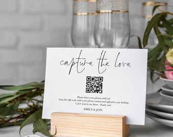 Sjabloon bruiloft foto bord QR-code teken Leg de liefde vast, afdrukbare INSTANT DOWNLOAD, deel trouwfoto's, canva bewerkbaar we-15