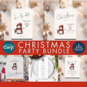 Christmas Party Bundle, Printable, INSTANT DOWNLOAD, Snowman, Invite, Save Date, Welcome Sign, Menu, Thank You Corjl Editable Template CH-05