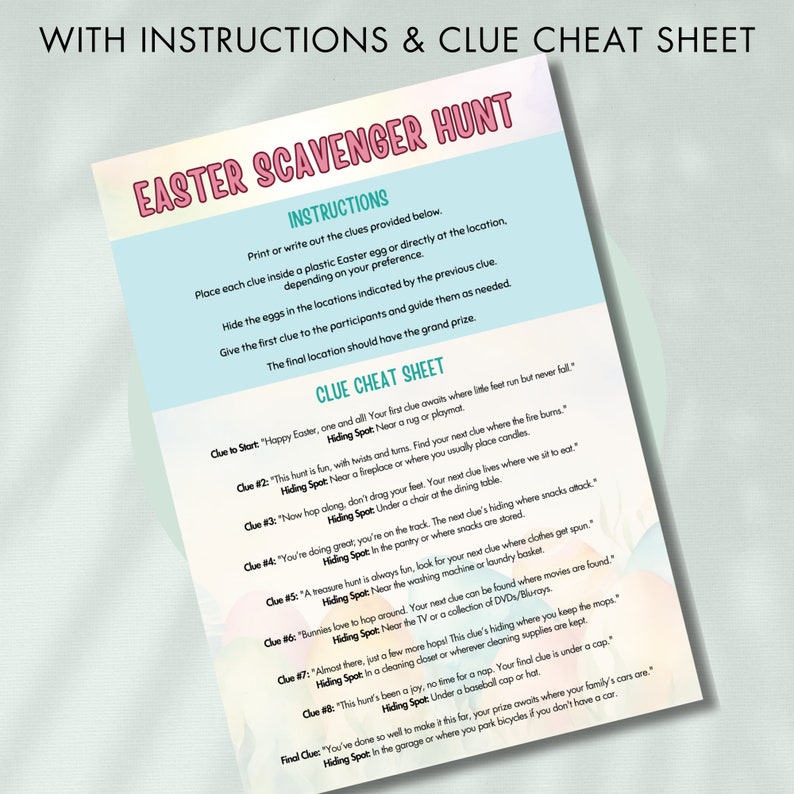 Easter Scavenger Hunt Clues Printables PDF INSTANT DOWNLOAD, Kids ...