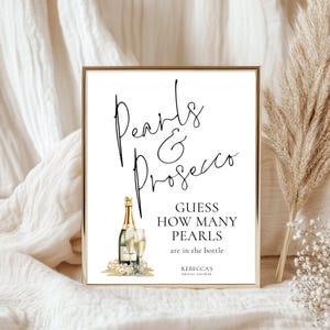 Pearls & Prosecco Bridal Shower Sign Template, Printable INSTANT DOWNLOAD, Guess How Many Pearls in Bottle Game 8 x 10&quot; Corjl Editable BR-30