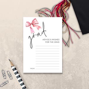 Advice & Wishes Grad Enclosure Template, Printable INSTANT DOWNLOAD, Pink Bow Graduation, High School Graduate, 3.5x5" Corjl Editable gr-12