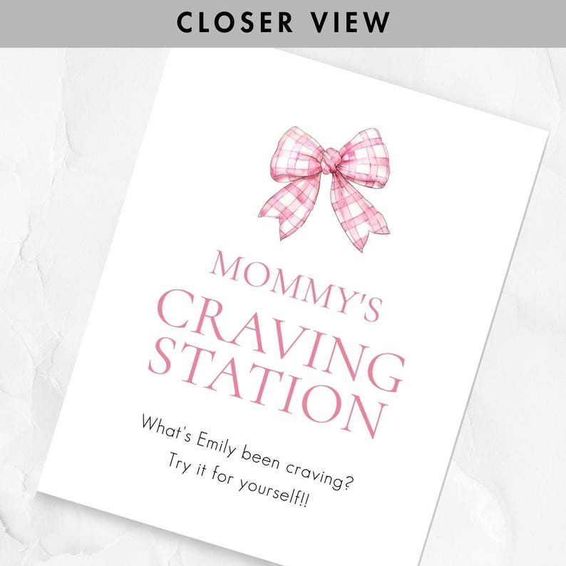Pink Bow Baby Shower Craving Station Table Sign Template, Printable ...