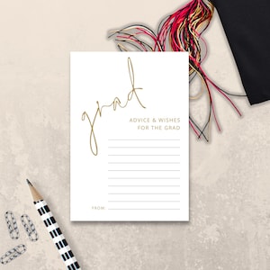 Advice & Wishes Grad Enclosure Template, Printable INSTANT DOWNLOAD, Gold Script, Modern, High School Graduate, 3.5x5" Corjl Editable gr-04