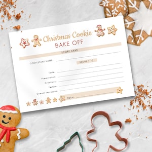 Christmas Cookie Bake Off Score Card Template, Digital INSTANT DOWNLOAD, Holiday Baking Contest Score Sheet, 5x3.5" Corjl Editable CH-25