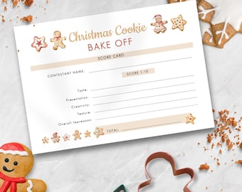 Christmas Cookie Bake Off Score Card Template, Digital INSTANT DOWNLOAD, Holiday Baking Contest Score Sheet, 5x3.5&quot; Corjl Editable CH-25