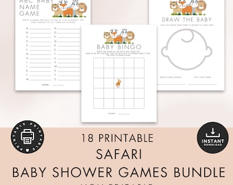 Safari-Baby-Dusche-Spiele-Bundle SOFORT-DOWNLOAD, bedruckbar, Dschungel-Wildtierthema, Party-Aktivitäten, geschlechtsneutral, nicht bearbeitbar ba-13